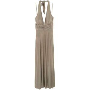 NEW/NWT Cache Pale Gold Shimmer Jersey Halter Maxi Evening Gown Size 12 Formal